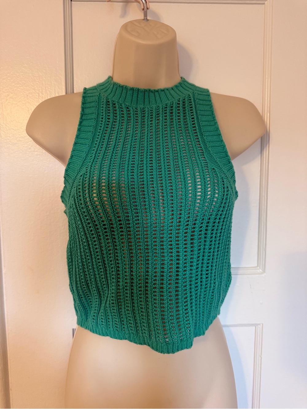 Green Cropped Knit Halter Tank Top